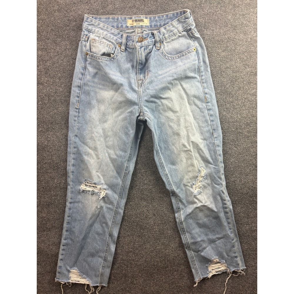 Rock & Roll Denim Straight Cropped Jeans Women 27 Light Blue Distressed HighRise